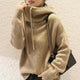 Women's knitted hoodie with drawstrings and ribbed trims