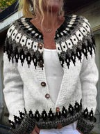 Women's geometric pattern cardigan with long sleeves and button front