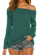 Women's long sleeve off-shoulder plain top