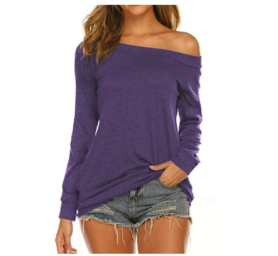Women's long sleeve off-shoulder plain top