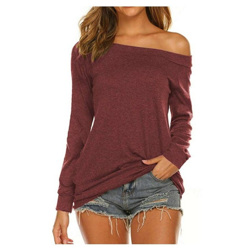 Women's long sleeve off-shoulder plain top