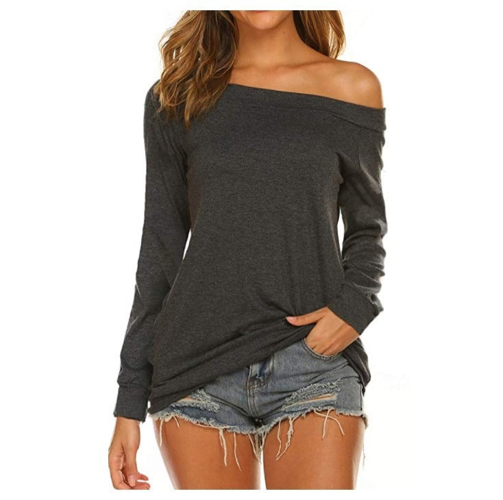 Women's long sleeve off-shoulder plain top