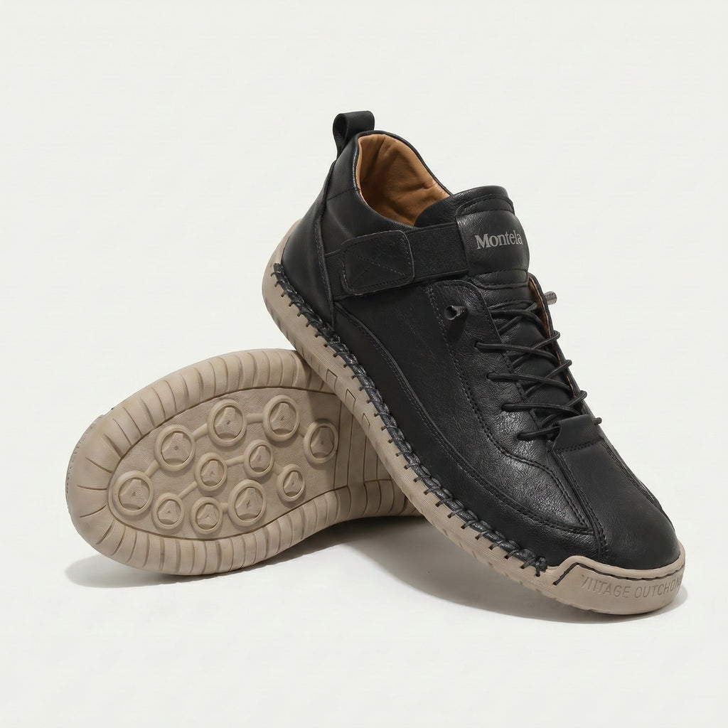 High-top lace-up sneakers with side strap detail and textured flat soles