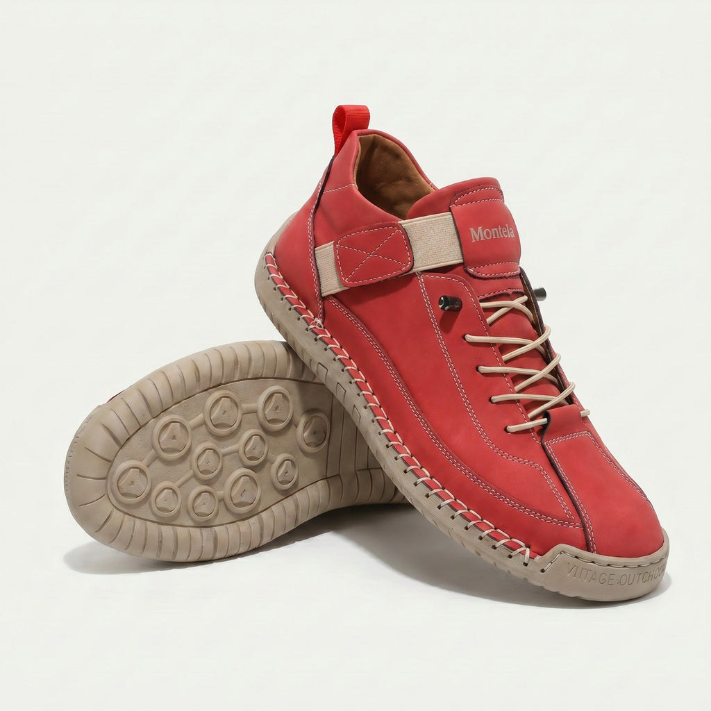 High-top lace-up sneakers with side strap detail and textured flat soles