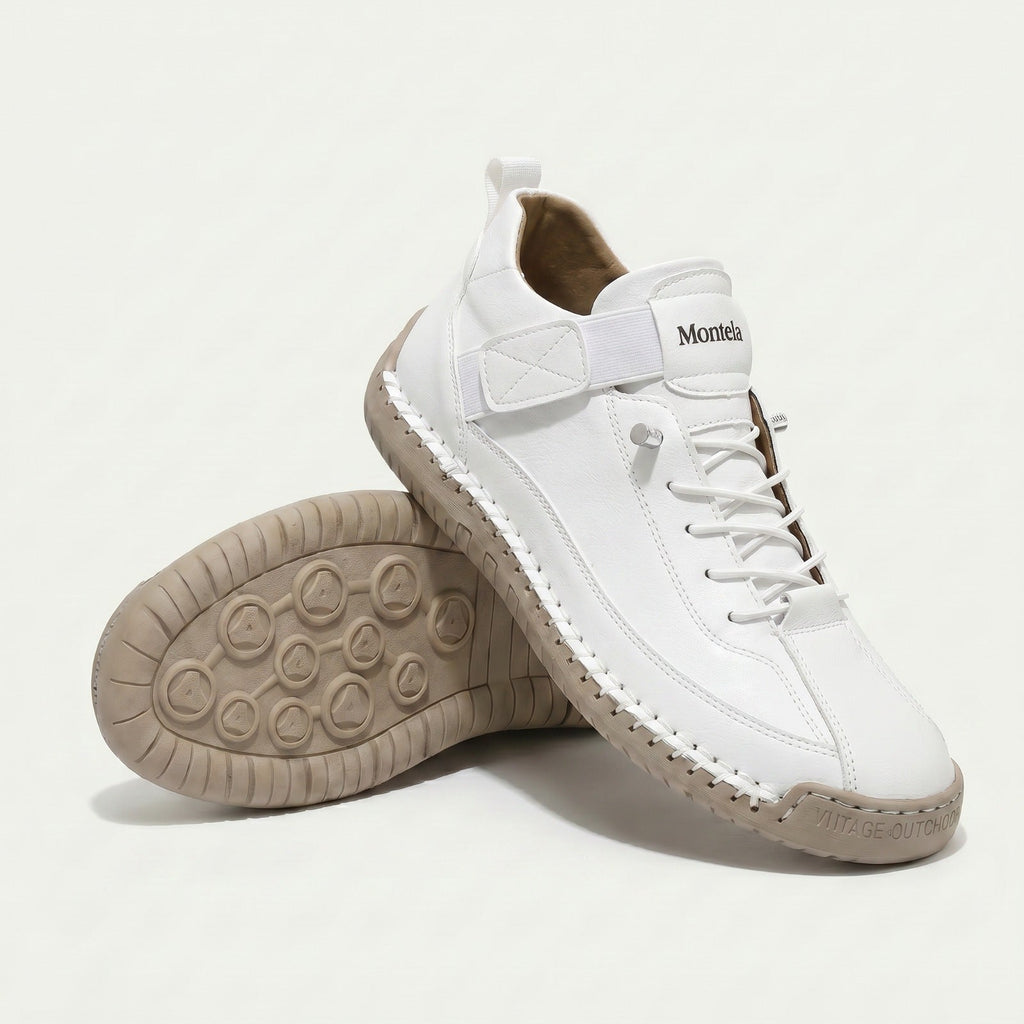 High-top lace-up sneakers with side strap detail and textured flat soles