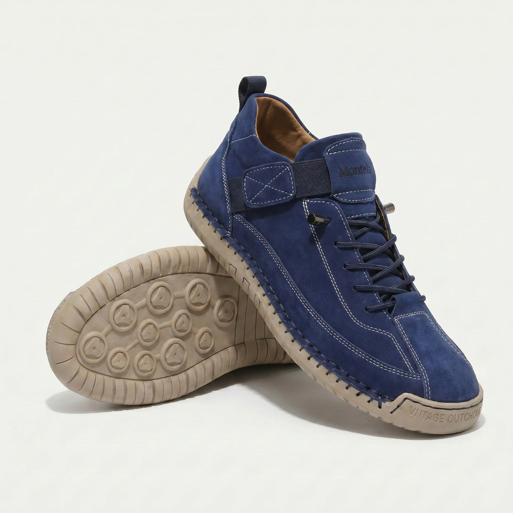 High-top lace-up sneakers with side strap detail and textured flat soles