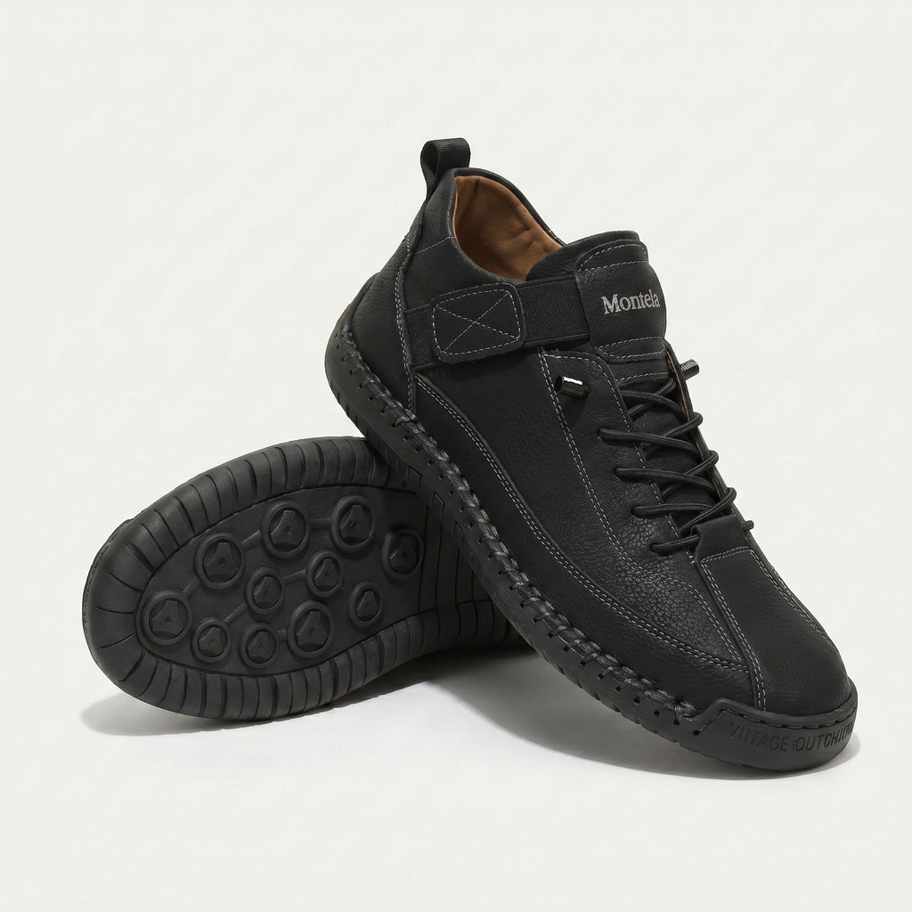 High-top lace-up sneakers with side strap detail and textured flat soles
