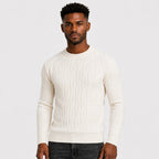 Men's cable knit crew neck jumper with long sleeves