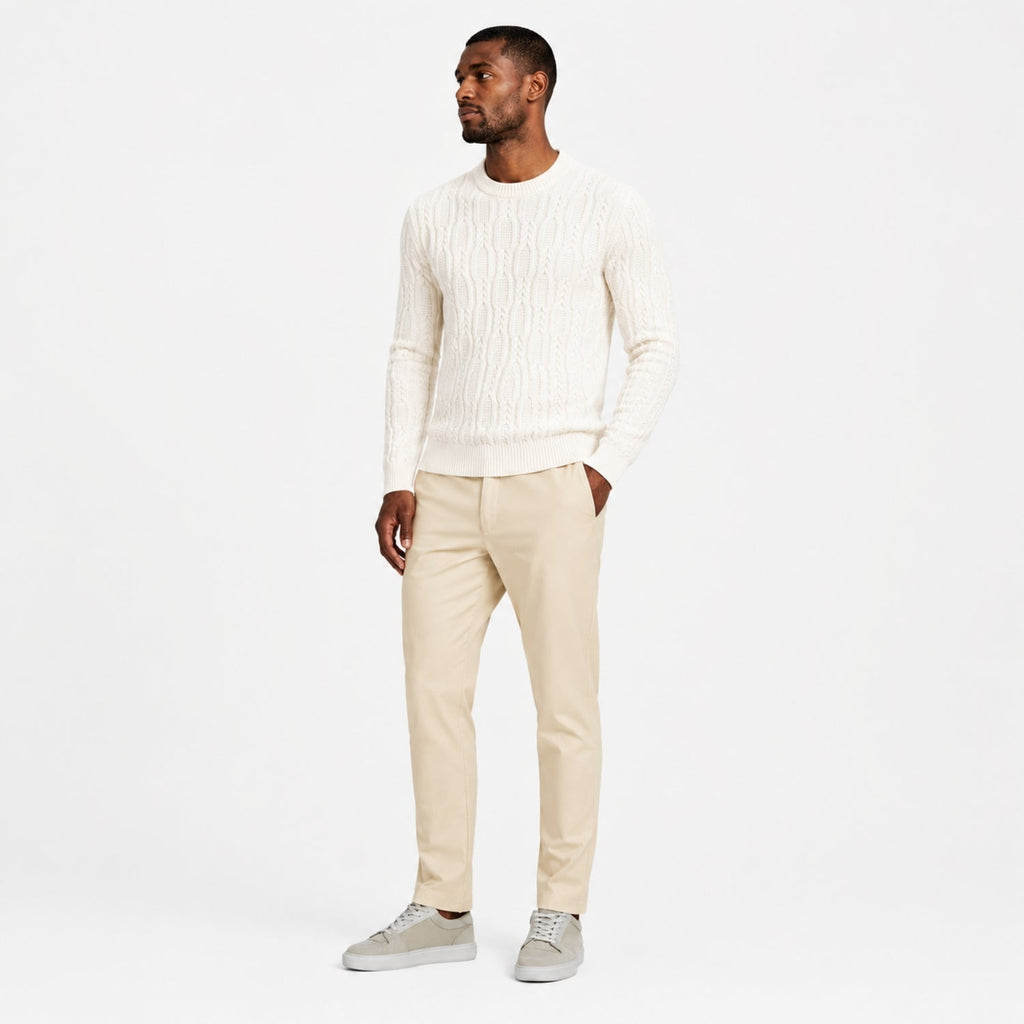 Men's cable knit crew neck jumper with long sleeves