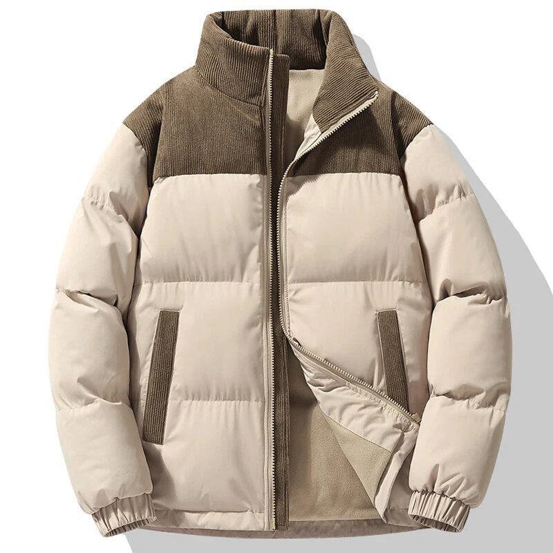 Men's padded jacket with corduroy collar and front pockets