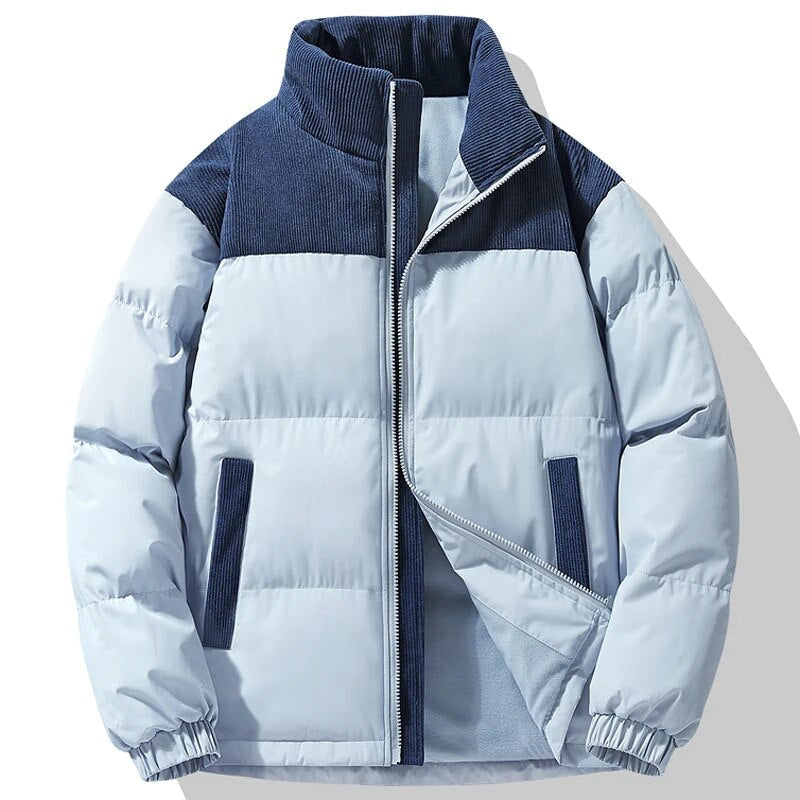 Men's padded jacket with corduroy collar and front pockets