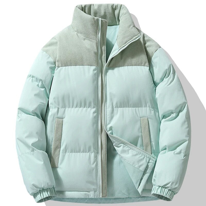 Men's padded jacket with corduroy collar and front pockets