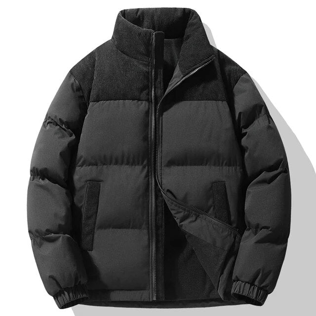 Men's padded jacket with corduroy collar and front pockets