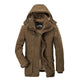 Men's hooded fleece-lined winter parka jacket with multiple pockets