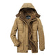Men's hooded fleece-lined winter parka jacket with multiple pockets
