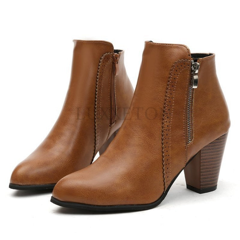 Women's ankle boots with side zip and high block heel