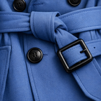 Women's long belted trench coat with double-breasted buttons and checked lining
