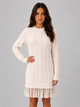 Women's cream cable knit jumper dress with pleated hem and crew neck