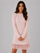 Women's pink cable knit jumper dress with pleated hem and crew neck