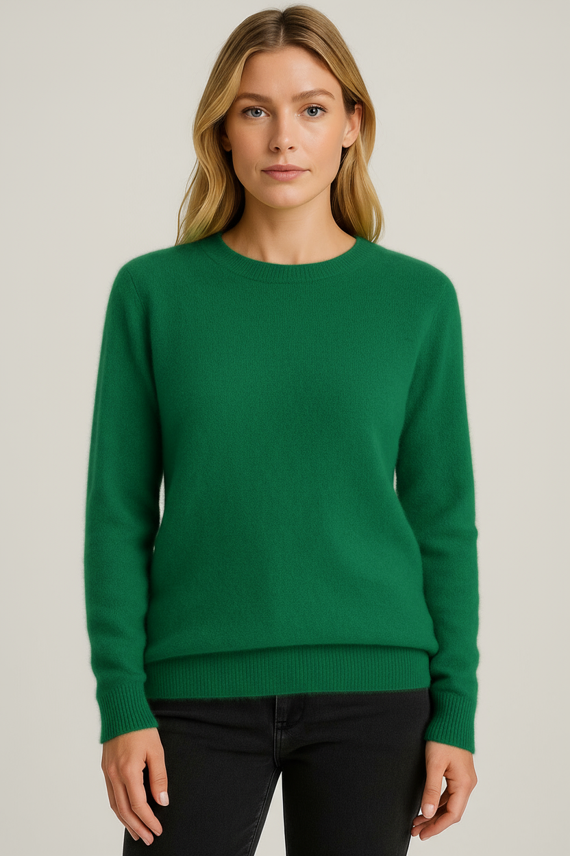 Women's long sleeve crew neck sweater with ribbed trims