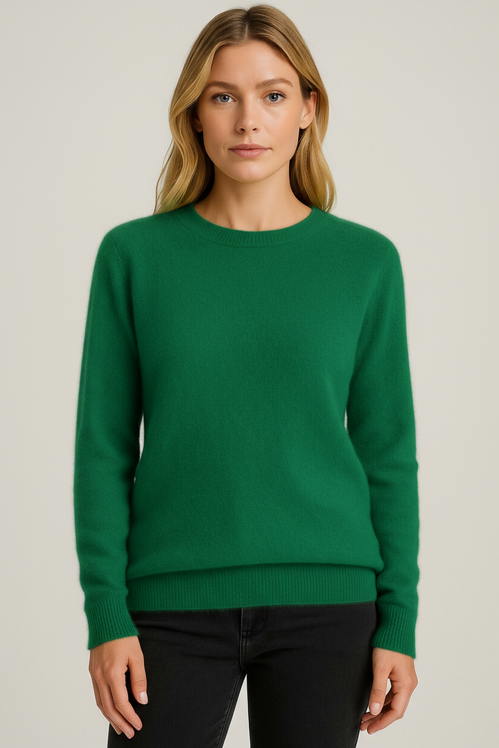 Women's long sleeve crew neck sweater with ribbed trims