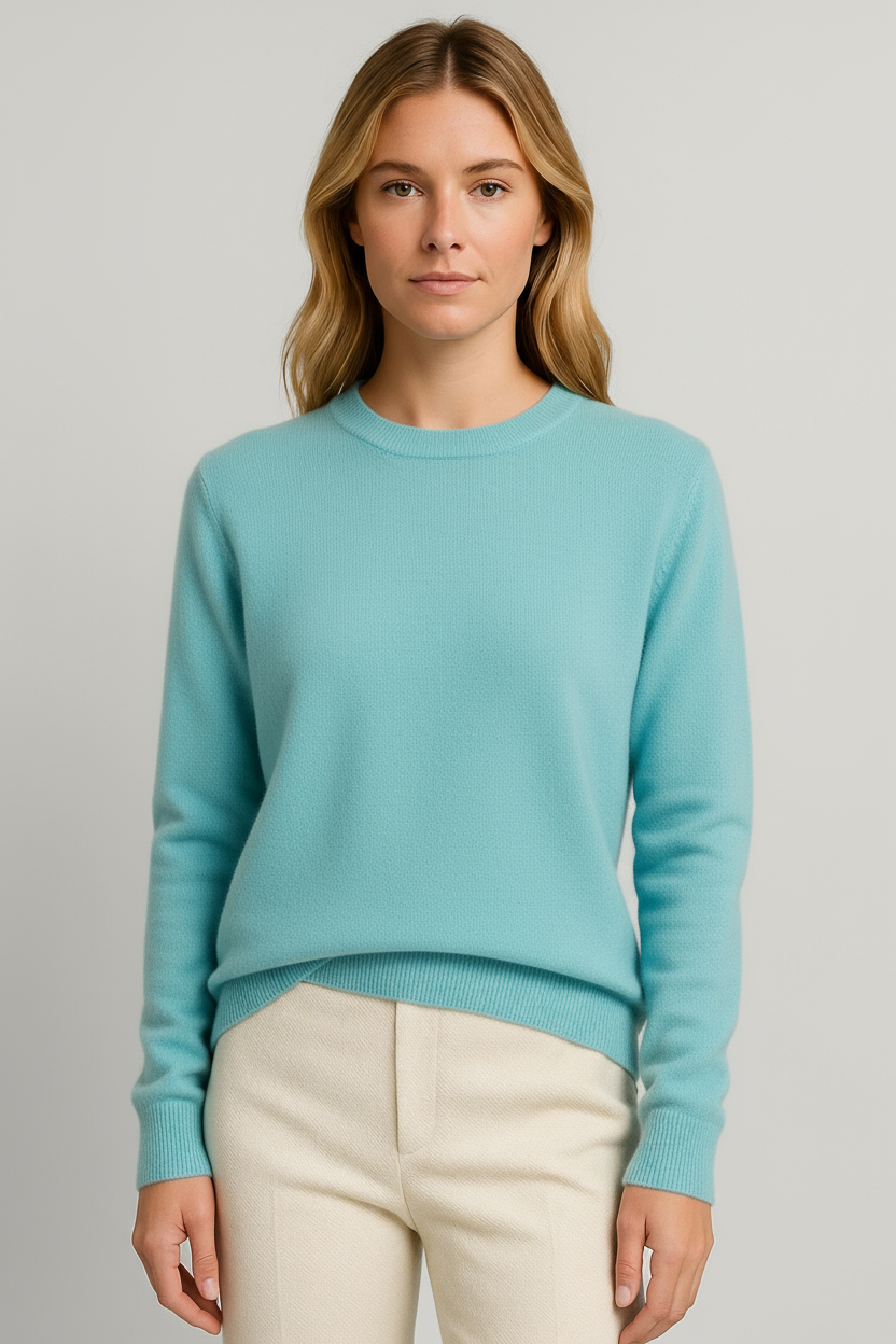 Women's long sleeve crew neck sweater with ribbed trims