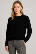 Women's long sleeve crew neck sweater with ribbed trims