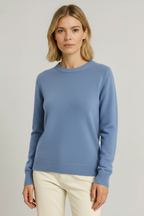 Women's long sleeve crew neck sweater with ribbed trims