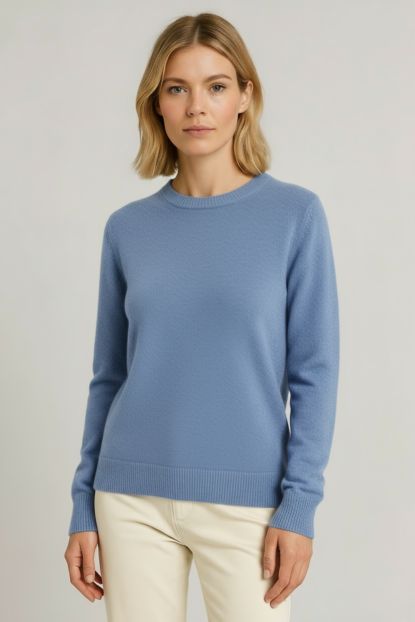 Women's long sleeve crew neck sweater with ribbed trims