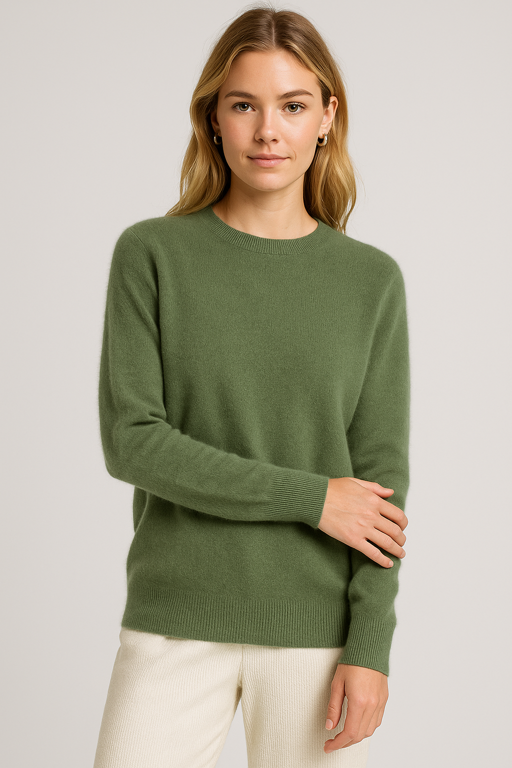 Women's long sleeve crew neck sweater with ribbed trims