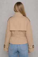 Women's cropped belted trench coat with high collar
