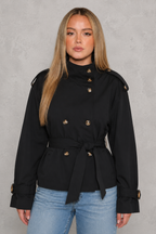 Women's cropped belted trench coat with high collar