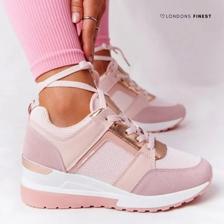 Women's platform wedge sneakers with perforated panels and lace-up front