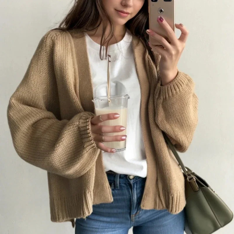 Women's open front chunky knit cardigan