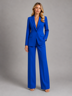 Women's tailored blazer and wide-leg trousers set with notched lapels and flap pockets