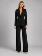 Women's tailored blazer and wide-leg trousers set with notched lapels and flap pockets