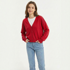 Women's relaxed V-neck button-front cardigan with long sleeves
