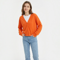 Women's relaxed V-neck button-front cardigan with long sleeves