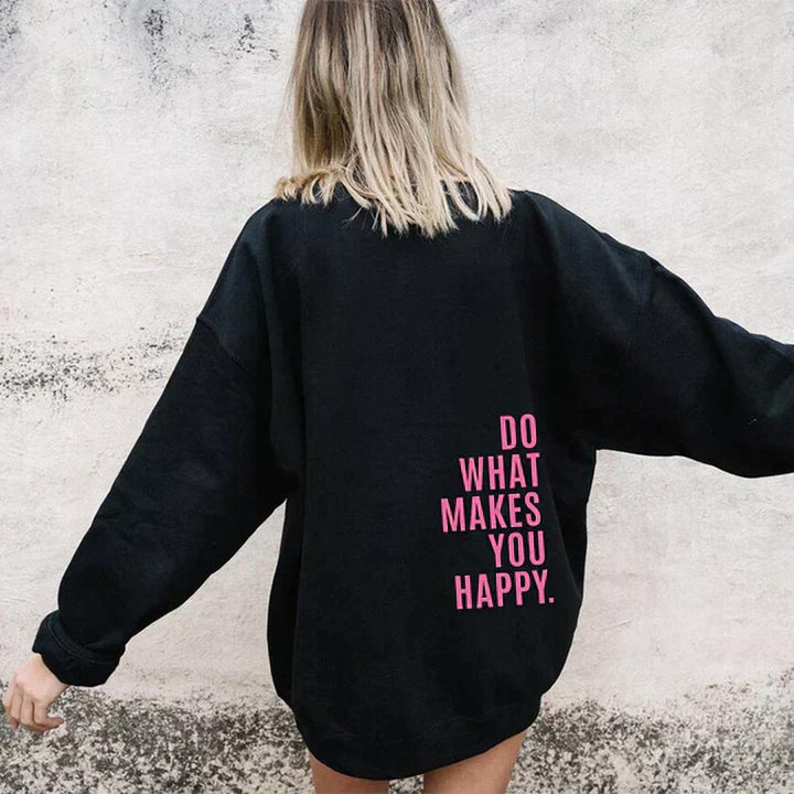 Women's black sherpa fleece hoodie with a slogan print on the back