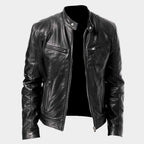 Men's biker jacket with stand collar, zipped pockets and long sleeves