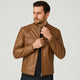 Men's biker jacket with stand collar, zipped pockets and long sleeves
