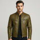 Men's biker jacket with stand collar, zipped pockets and long sleeves