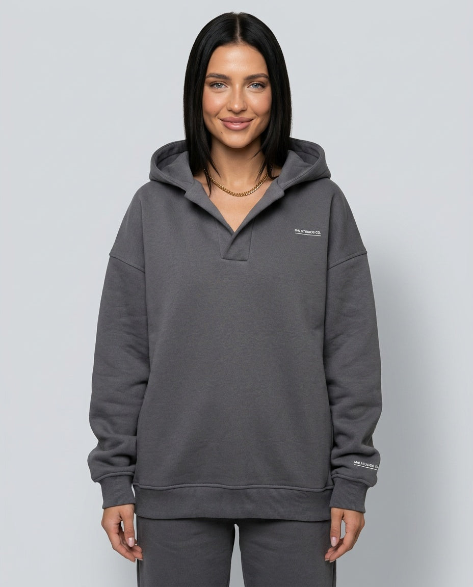 Women's oversized hooded lounge hoodie with long sleeves and ribbed trims