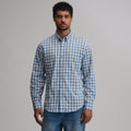 Men's checked long-sleeve shirt with button-down collar and chest pocket