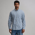 Men's checked long-sleeve shirt with button-down collar and chest pocket