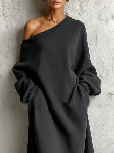 Women's black off-shoulder long-sleeve maxi dress