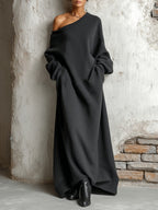 Women's black off-shoulder long-sleeve maxi dress