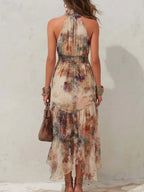 Women's floral halter midi dress with smocked waist
