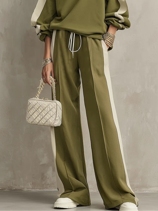 Women's olive sweatshirt and wide-leg trouser co-ord set