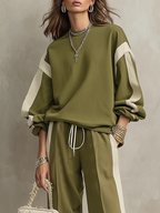 Women's olive sweatshirt and wide-leg trouser co-ord set